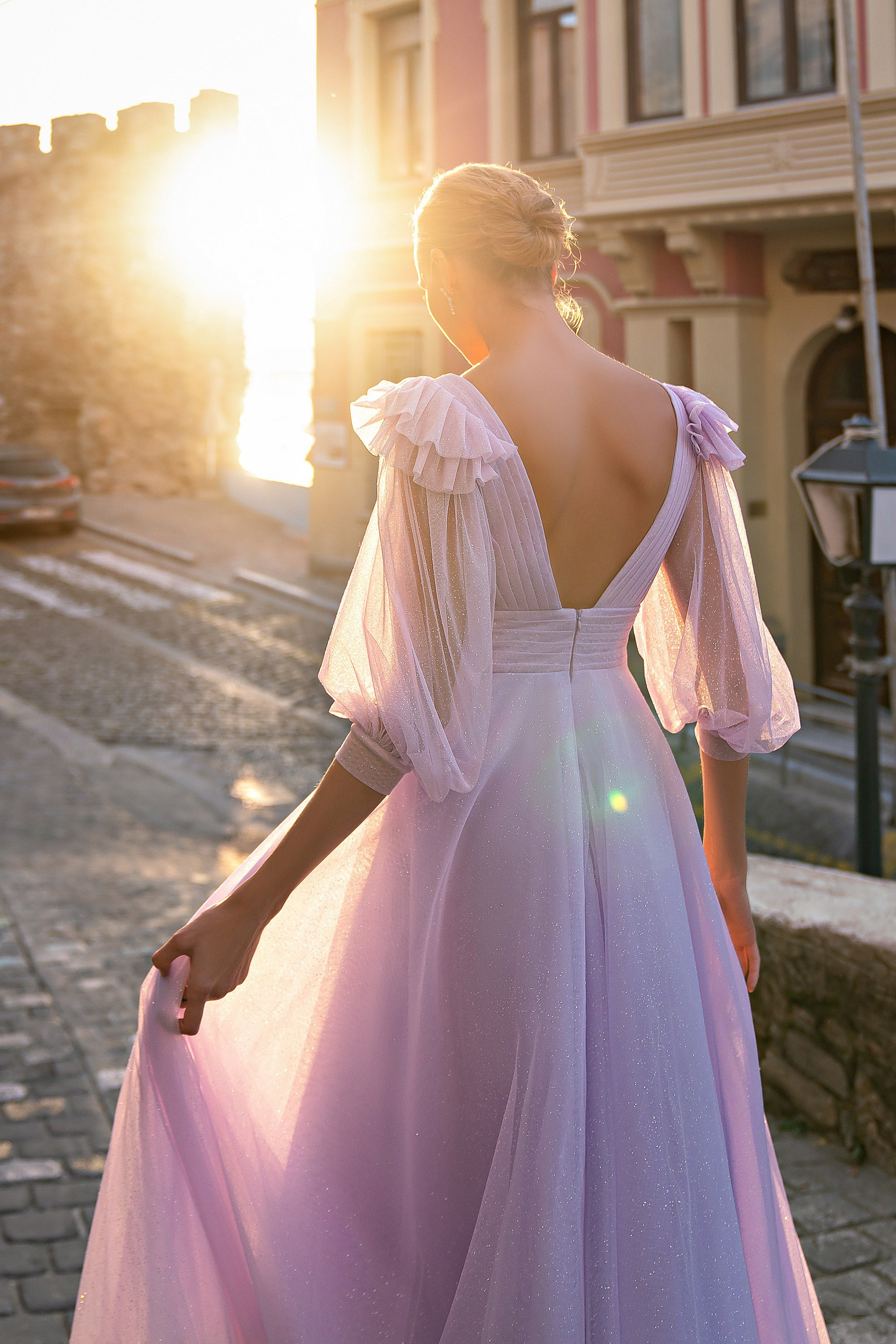 Women's V-Neck V-Back Tea-Length Evening Dress