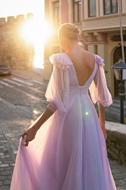 Women's V-Neck V-Back Tea-Length Evening Dress