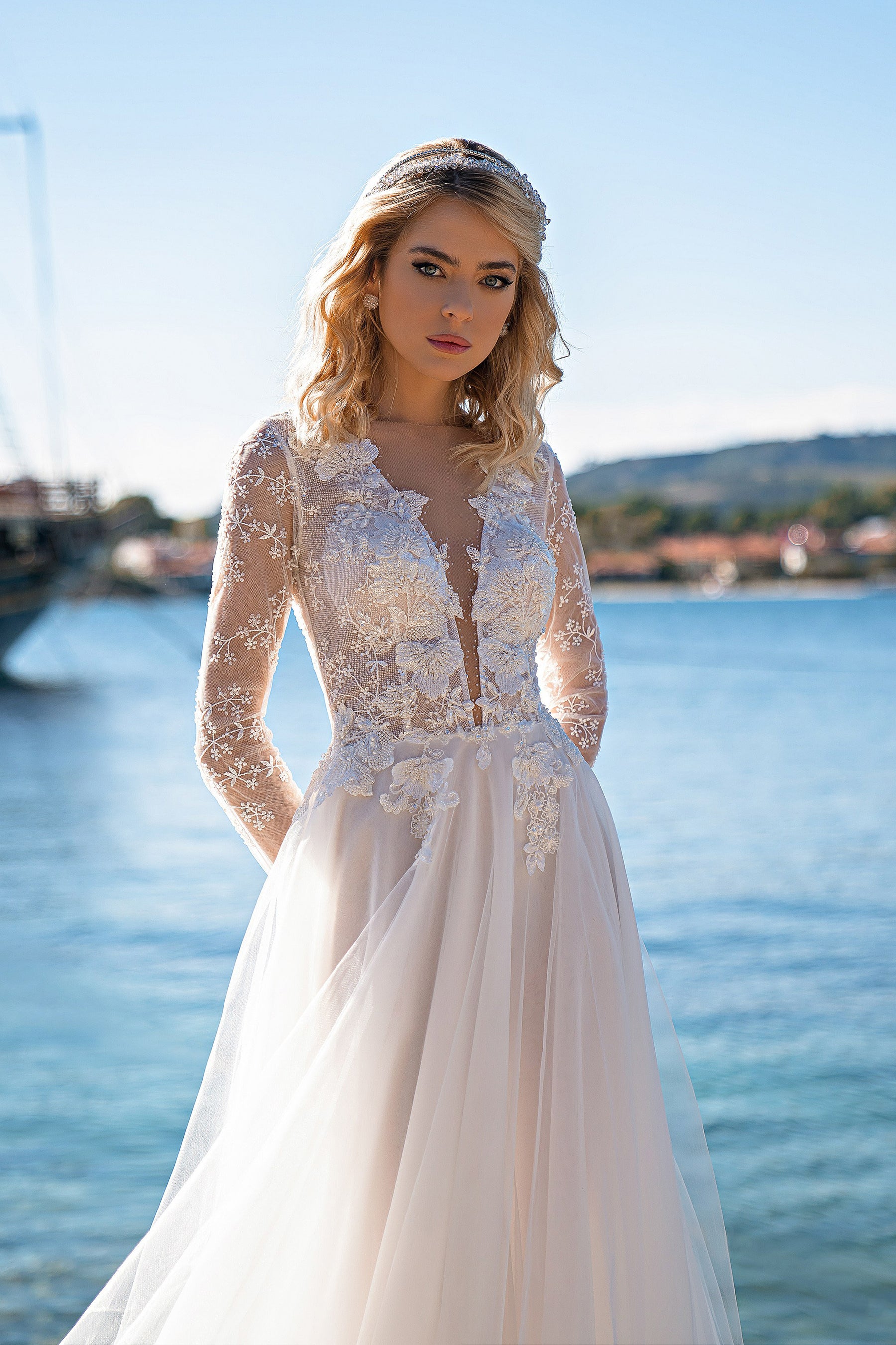 A-Line Wedding Dress with V-Neck Lace Bodice