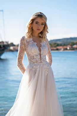 A-Line Wedding Dress with V-Neck Lace Bodice