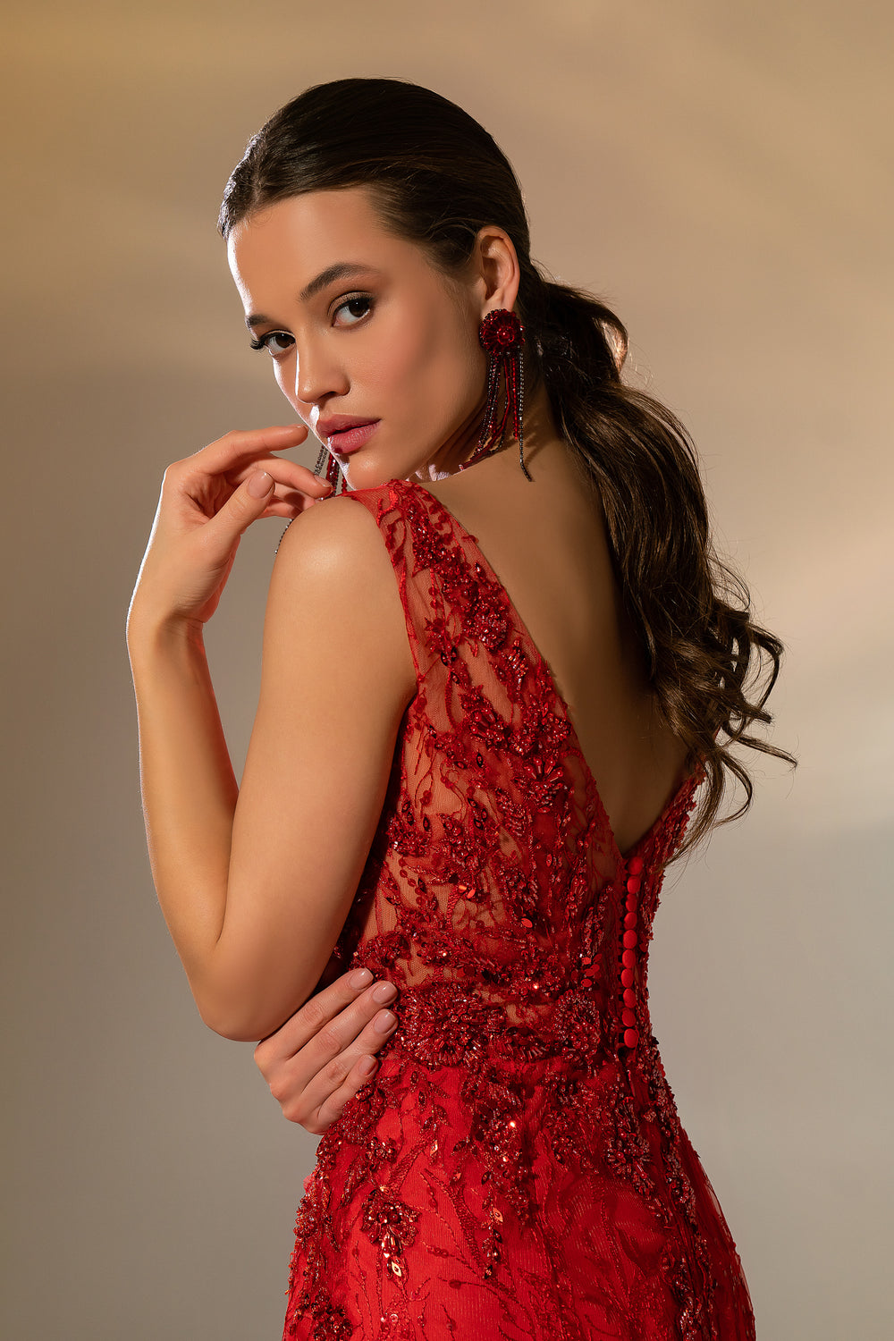 Mermaid Evening Dress with Beaded Guipure Lace