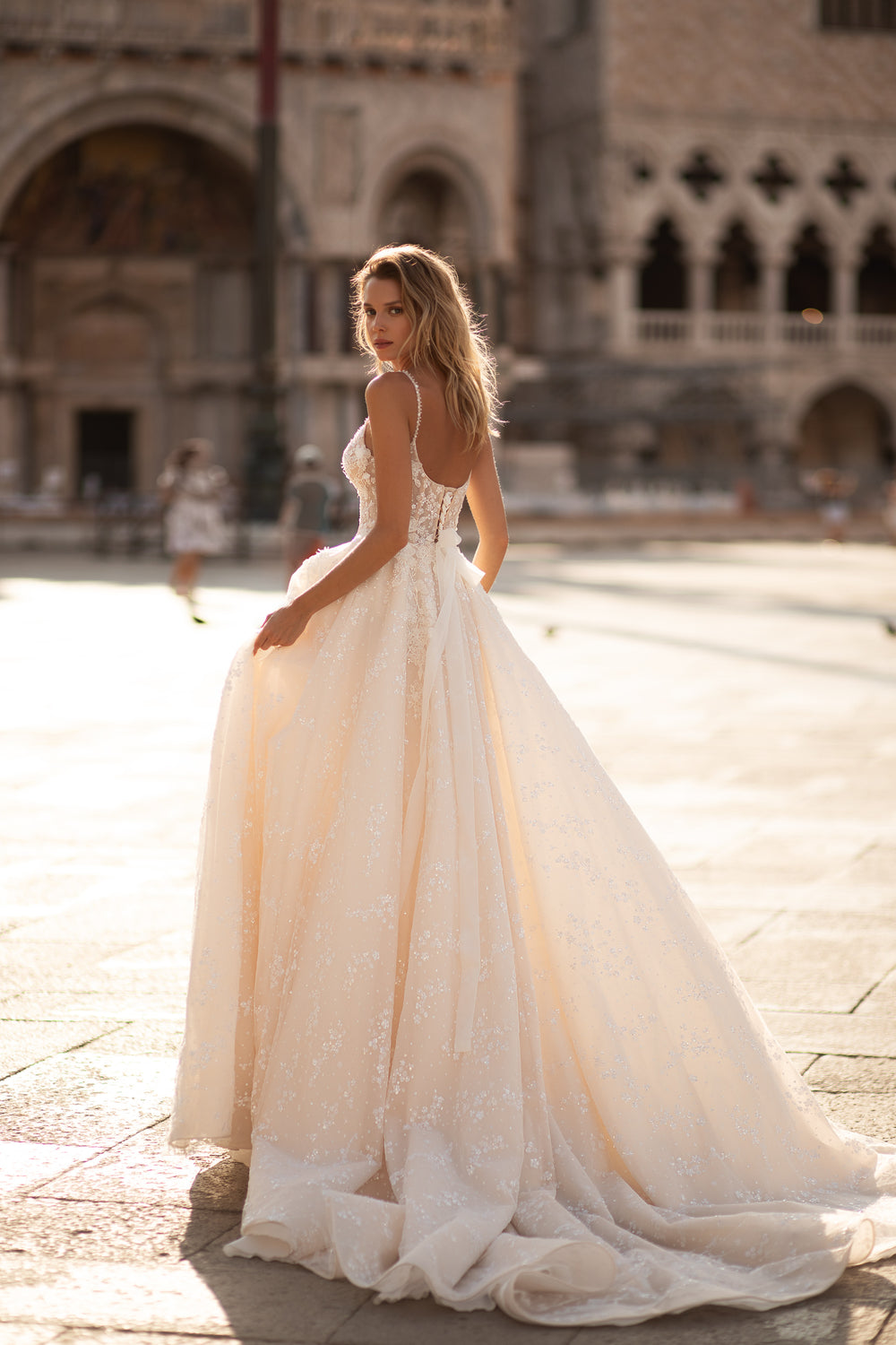 A-Line Sweetheart Lace Bridal Dress with Spaghetti Straps and Lacing Back