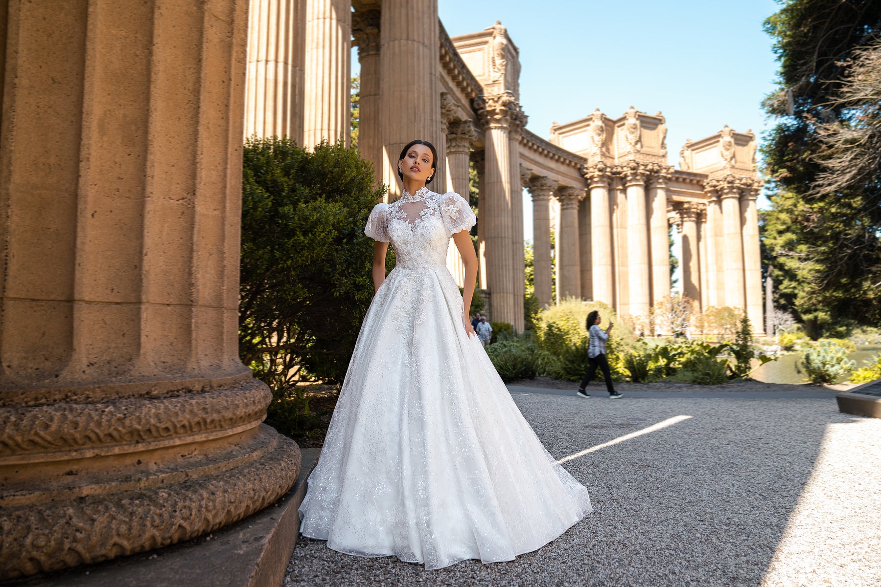 Ball Gown Wedding Dress with High Neck Lace Bodice