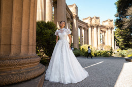 Ball Gown Wedding Dress with High Neck Lace Bodice