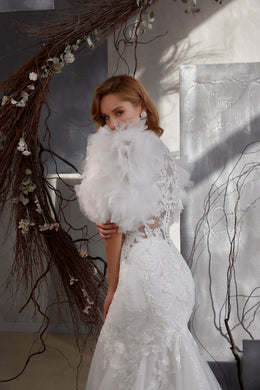 Mermaid Wedding Dress with Detachable Puff Sleeves