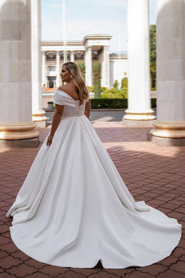 Mikado Ball Gown Wedding Dress with Draped Bardot Neckline