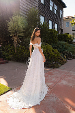 A-Line Wedding Dress with Off-The-Shoulder Draping