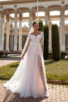 Designer Veil 2.0x1.5m with Guipure Embroidered Voluminous Roses, Pearls, Sequins & Beads, Loops Sewn at Top