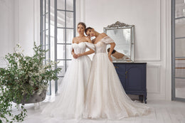 A-Line Wedding Dress with Off-the-Shoulder Sleeves and Sparkling Tulle