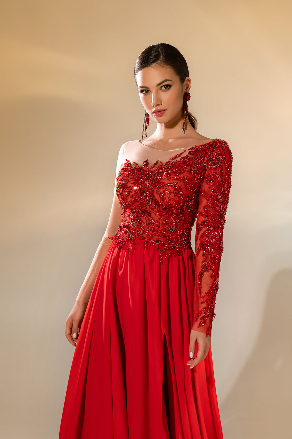 A-line Evening Dress with Guipure Embellishments