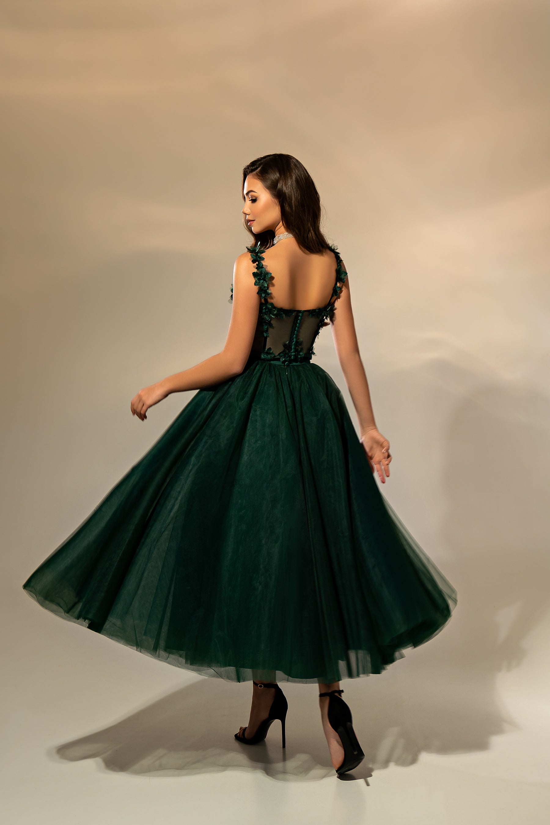 Women's Velvet Ribbon 3D Flower Shoulder Straps Evening Gown Set