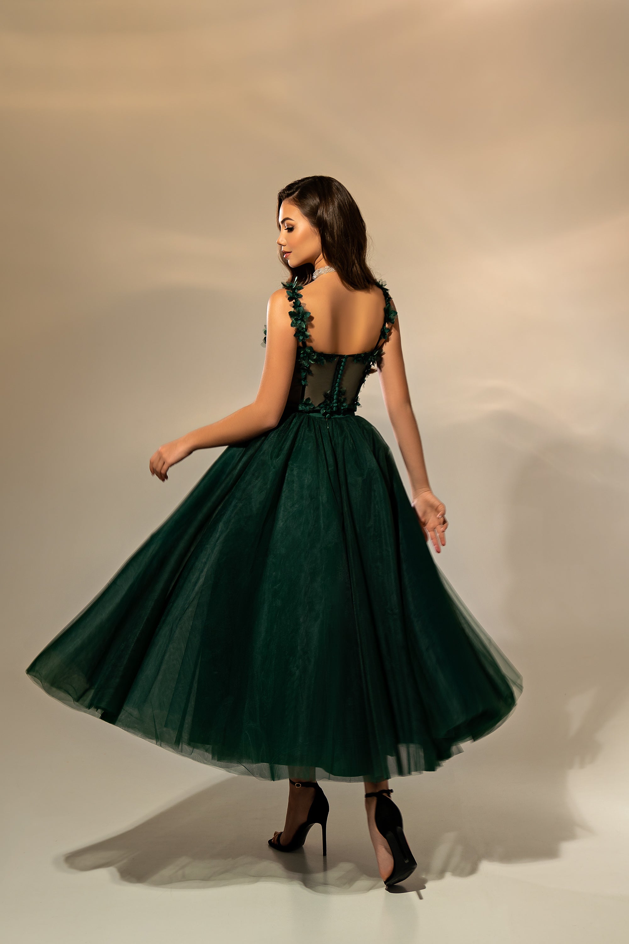 Women's Velvet Ribbon 3D Flower Shoulder Straps Evening Gown Set