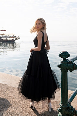 Women's Pink Party and Black Tulle Evening Dress