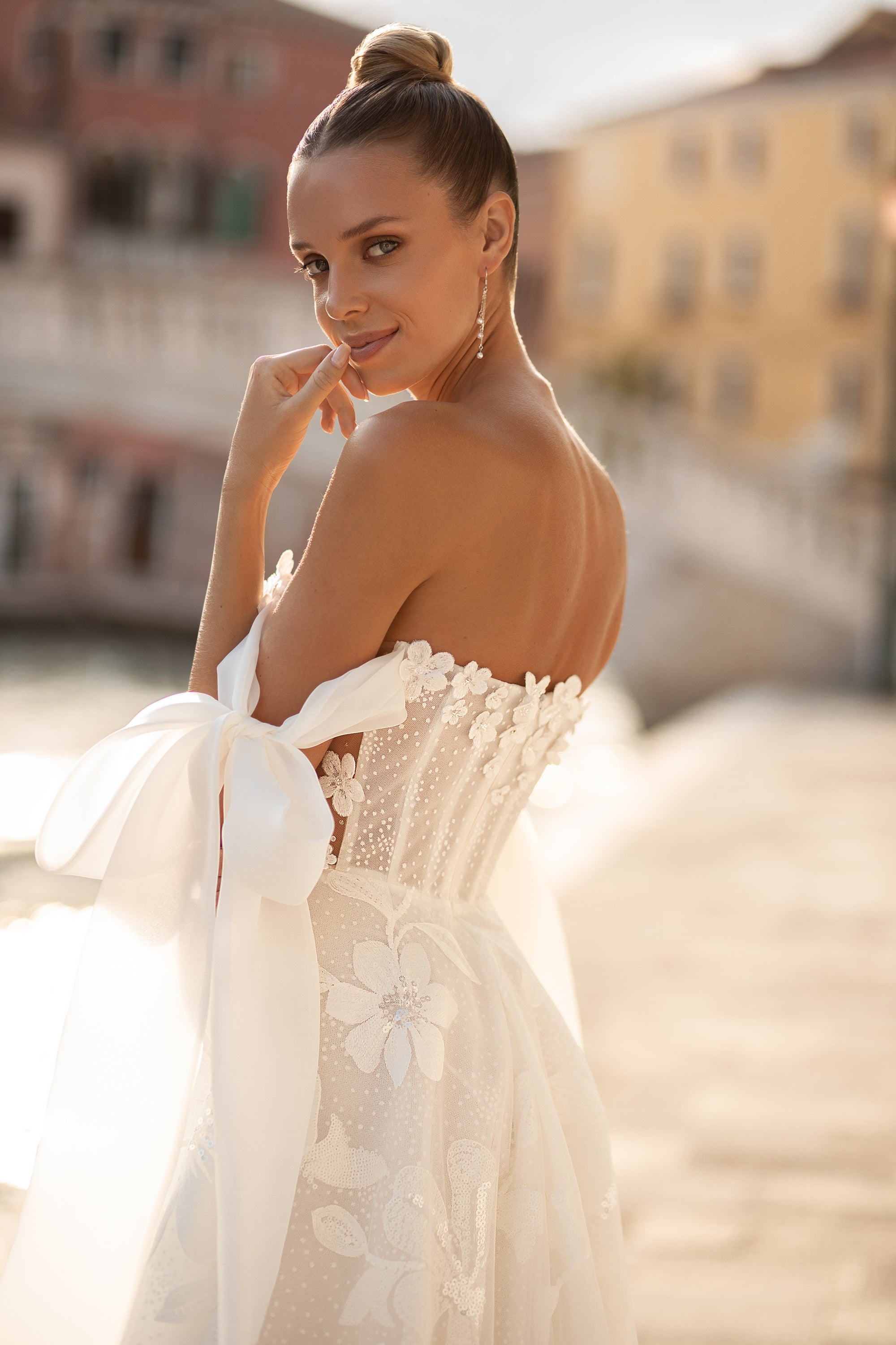 Stunning A-Line Wedding Dress with Slit Skirt, Flower Lace, Off-the-Shoulder, Zipper & Low Back, 3D Lace Top & Transparent Corset