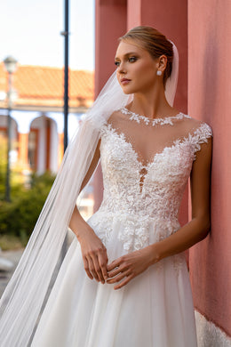 Romantic 3m x 1.5m Soft Tulle Veil with Embroidered Guipure, Beads and Sequins