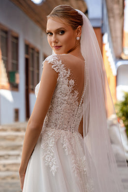 A-Line Wedding Dress with Pretty Beaded and Sequined Appliqués - Popular with Brides for a Reason