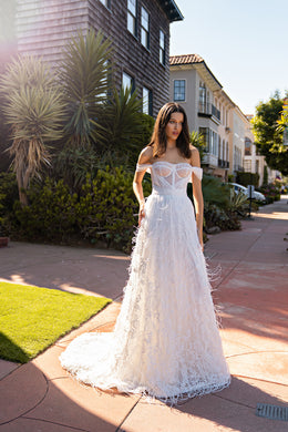 A-Line Wedding Dress with Off-The-Shoulder Draping