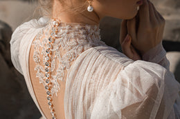 Sparkly A-Line Wedding Dress with High Neck and Long Sleeves