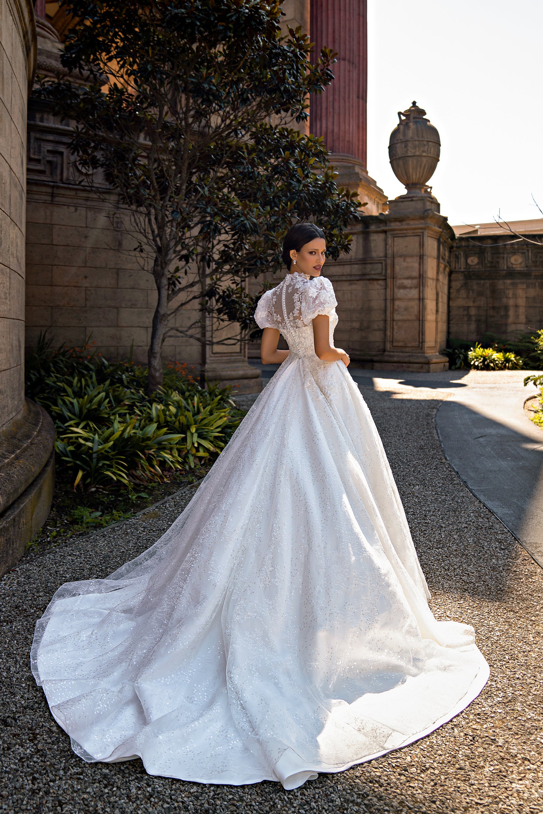 Ball Gown Wedding Dress with High Neck Lace Bodice