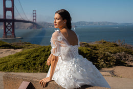 A-Line Wedding Dress with 3D Floral Appliqués and Detachable Sleeves