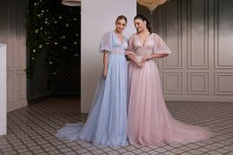 Women's Tulle Dress with Sequins Decoration and Lacing Back