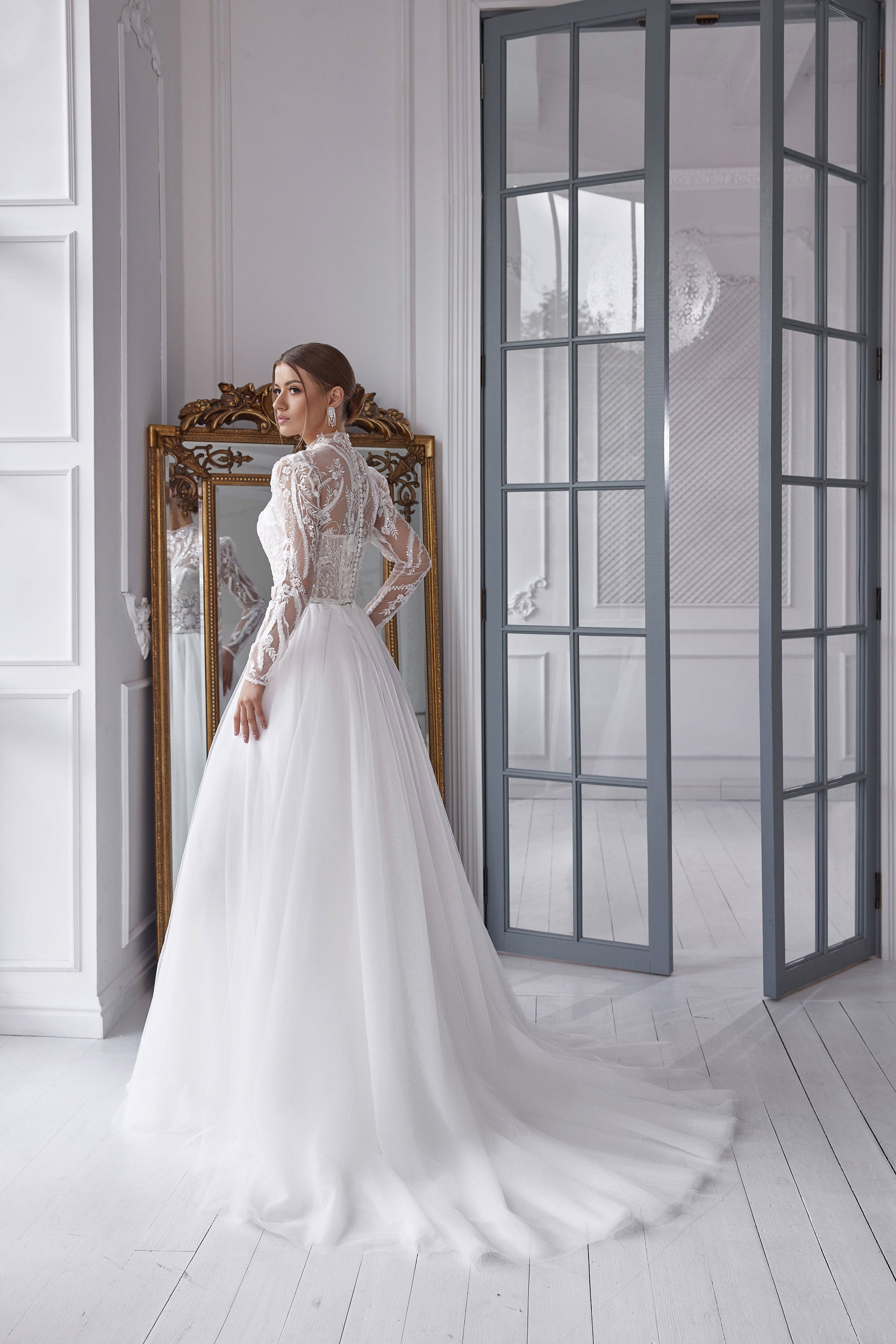 A-Line Wedding Dress with Detachable Long Sleeve Bolero