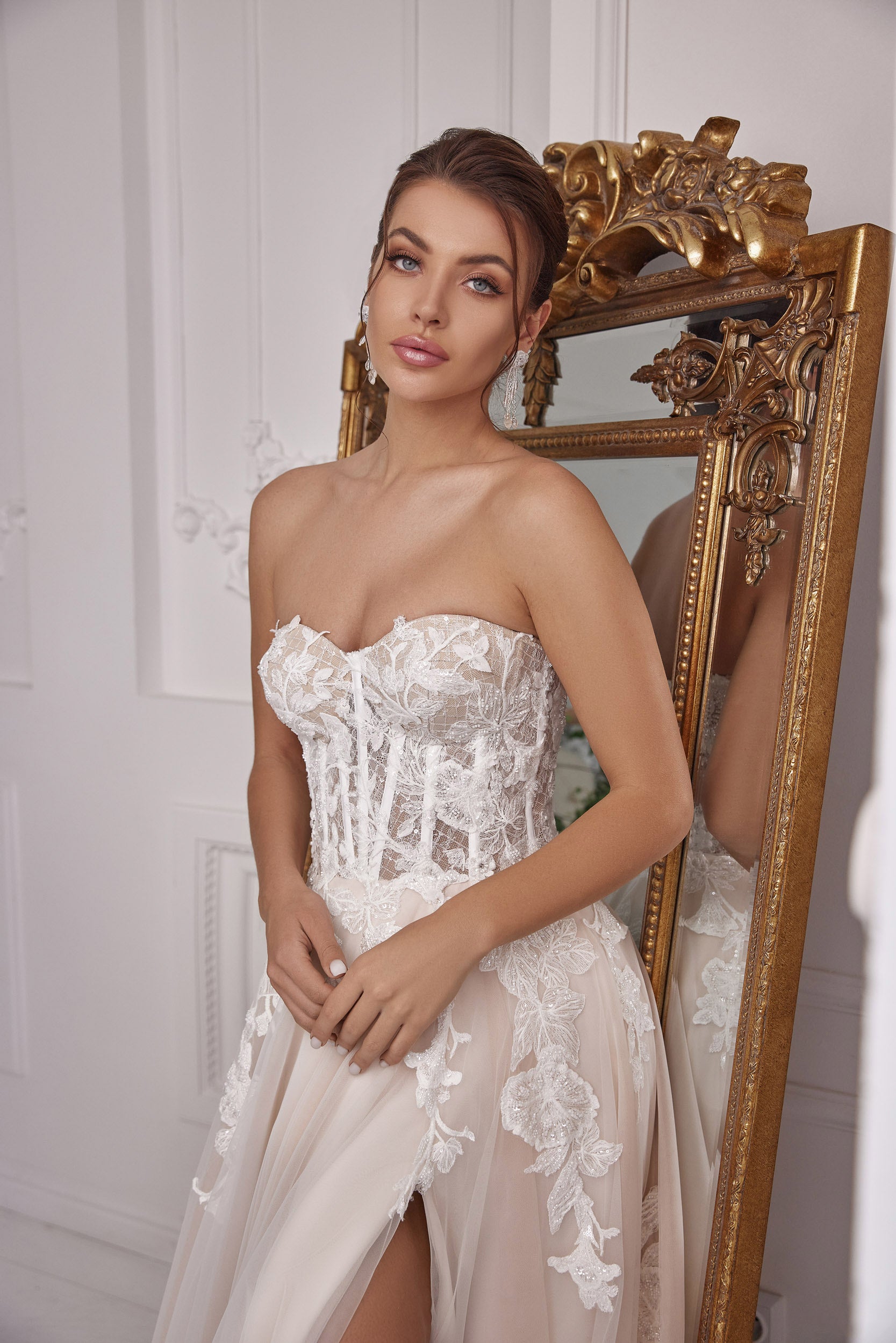 A-Line Wedding Dress with Detachable Bishop Sleeves