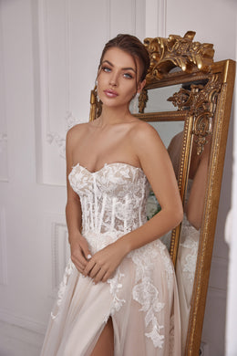 A-Line Wedding Dress with Detachable Bishop Sleeves