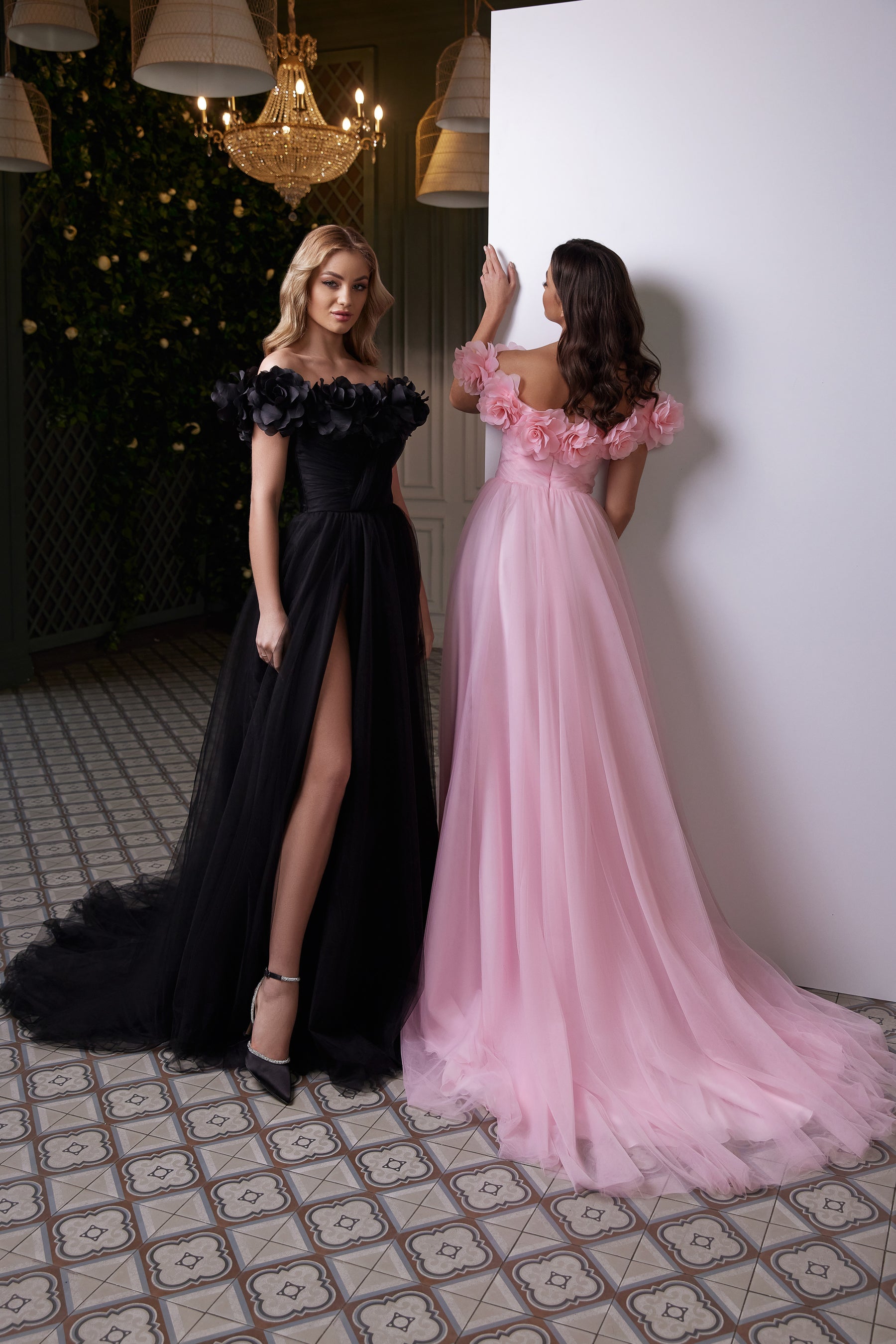 3D Flowers Decorated Party Dress with Slit Skirt