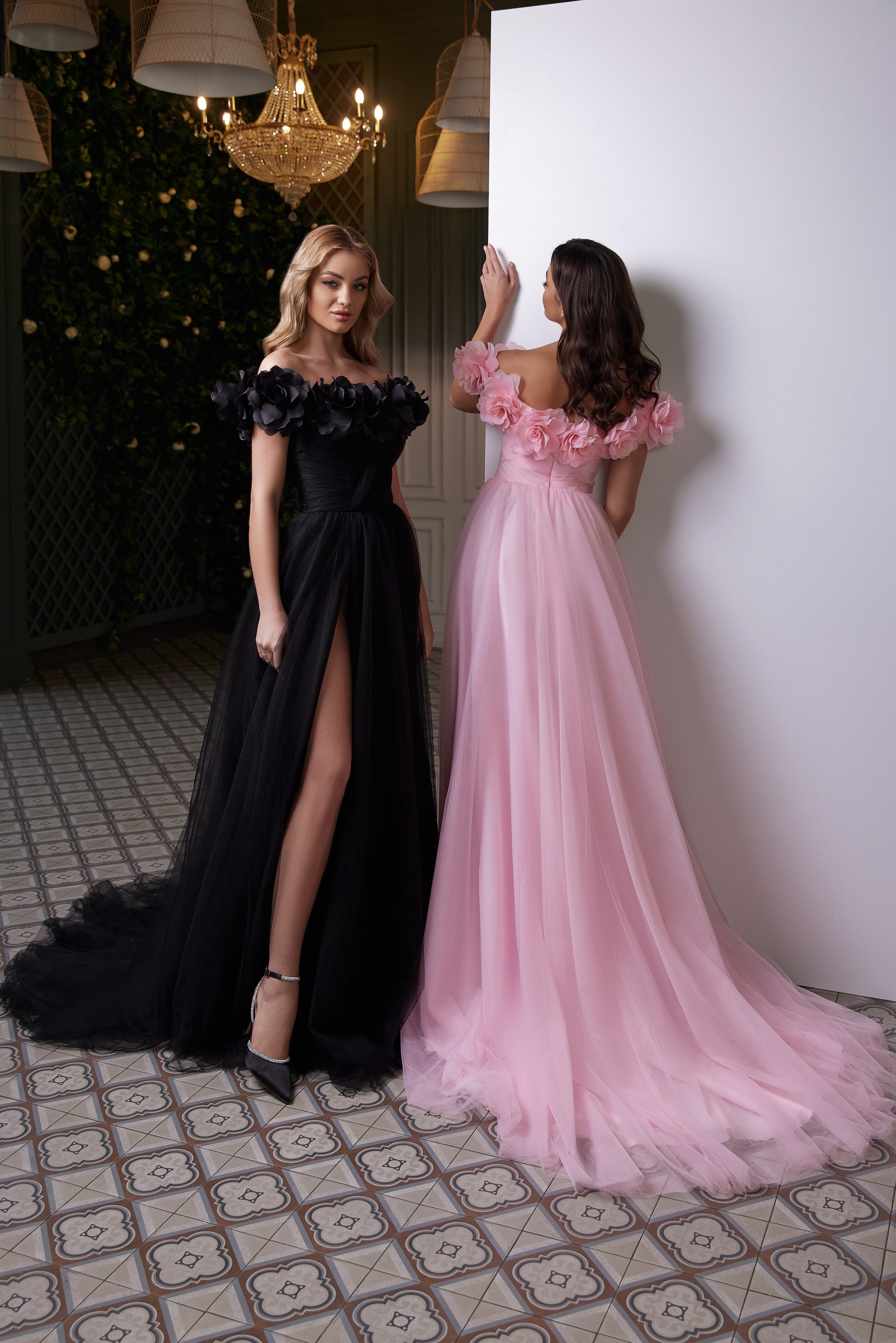 3D Flowers Decorated Party Dress with Slit Skirt
