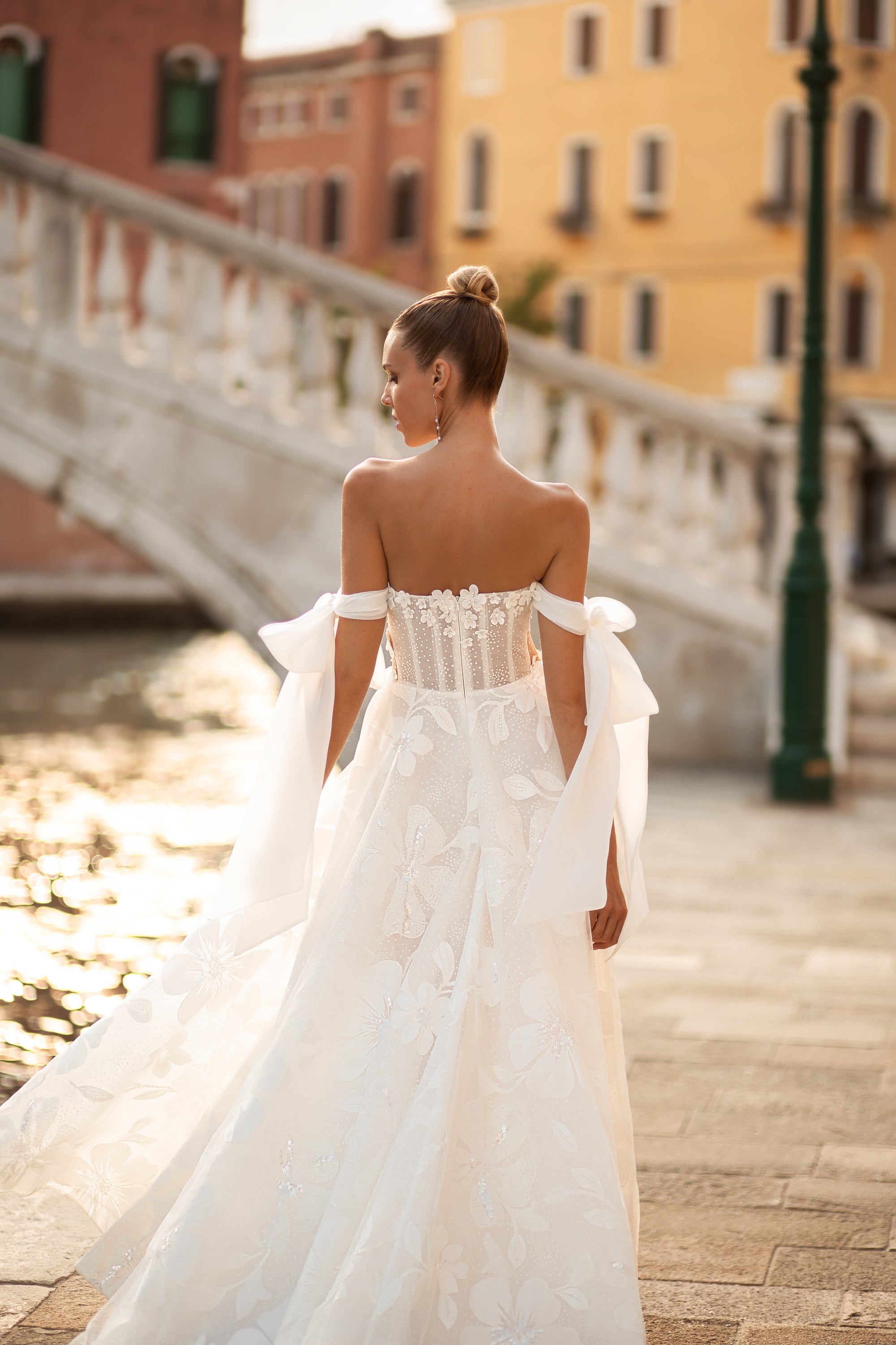 Stunning A-Line Wedding Dress with Slit Skirt, Flower Lace, Off-the-Shoulder, Zipper & Low Back, 3D Lace Top & Transparent Corset