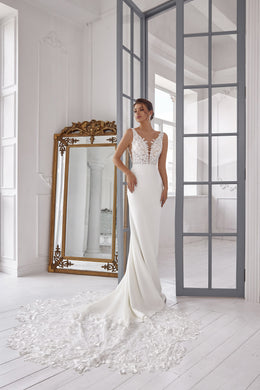 Sheath Wedding Dress with Floral Lace Appliqué Bodice