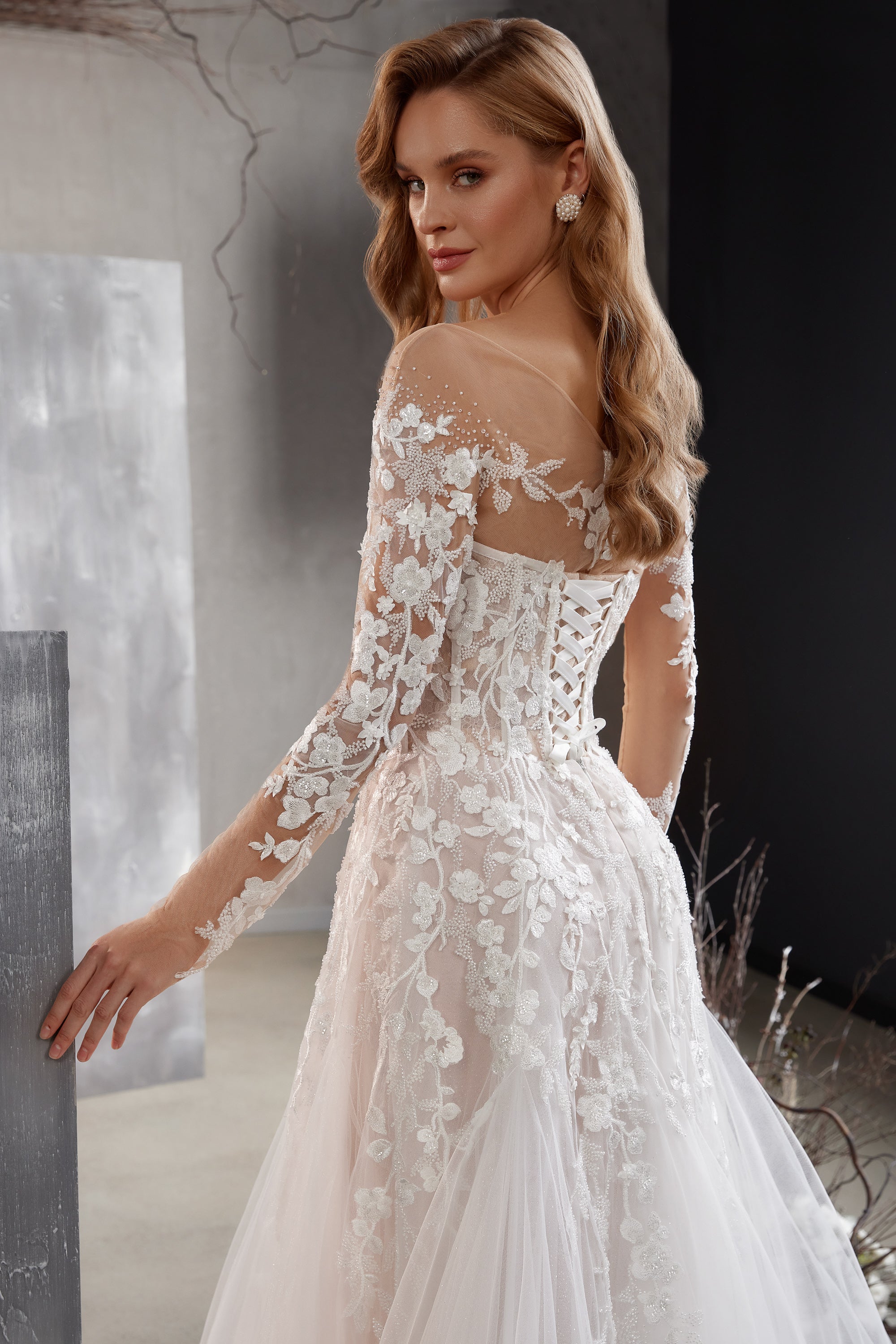 A-Line Wedding Dress with Detachable Illusion Sleeves