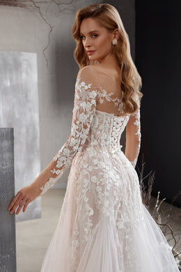 A-Line Wedding Dress with Detachable Illusion Sleeves