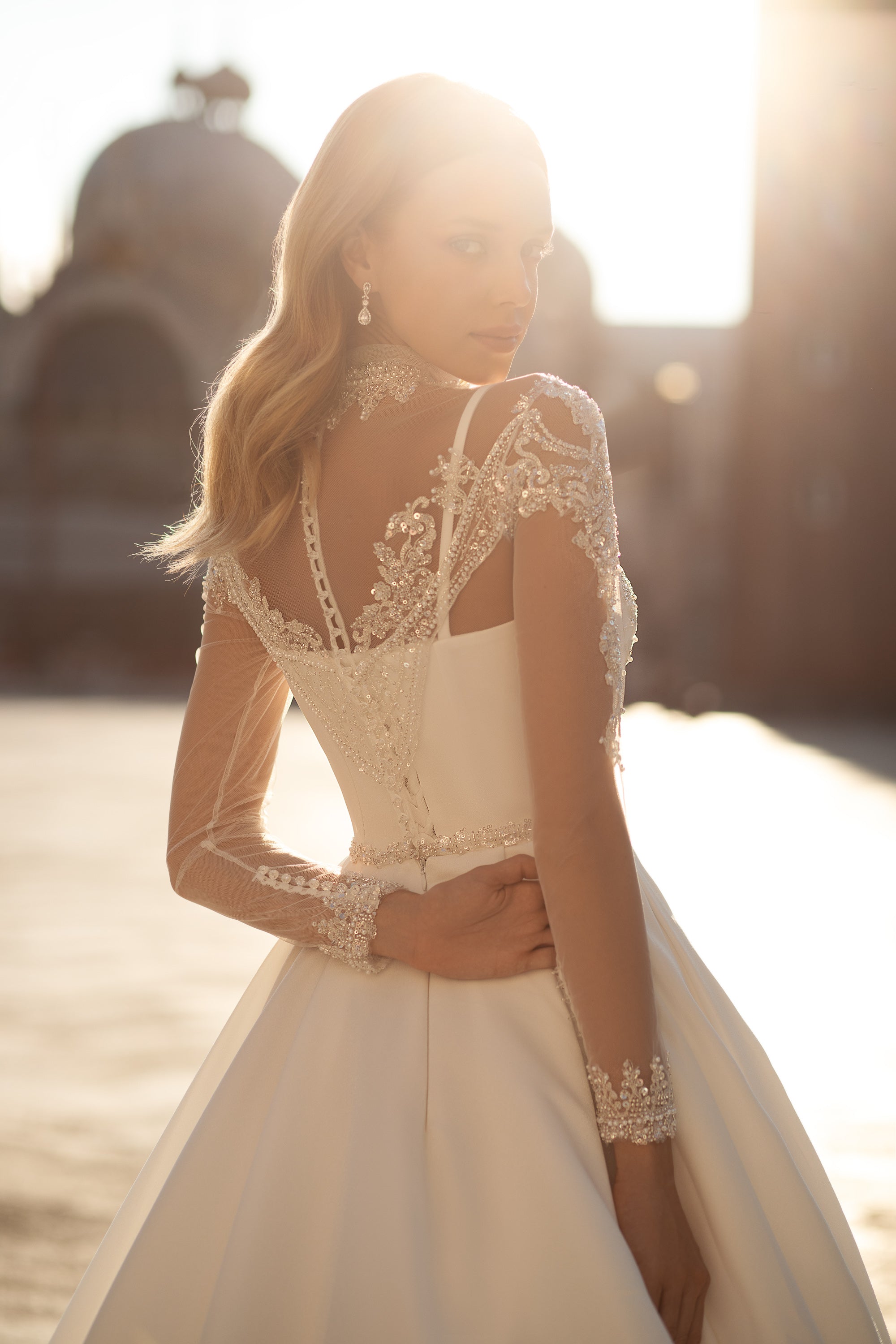 Elegant A-Line Bridal Gown with Straps, Detachable Decorated Cape and Court Train