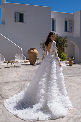 2-in-1 Lace Sheath Wedding Dress with Ruffled Overskirt
