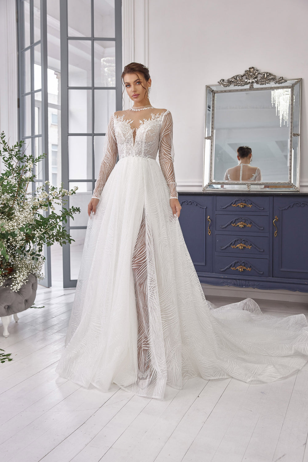 A-Line Wedding Dress with Long Illusion Sleeves