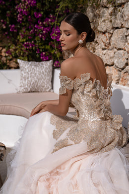 Ball Gown Wedding Dress with Gold Floral Appliqués
