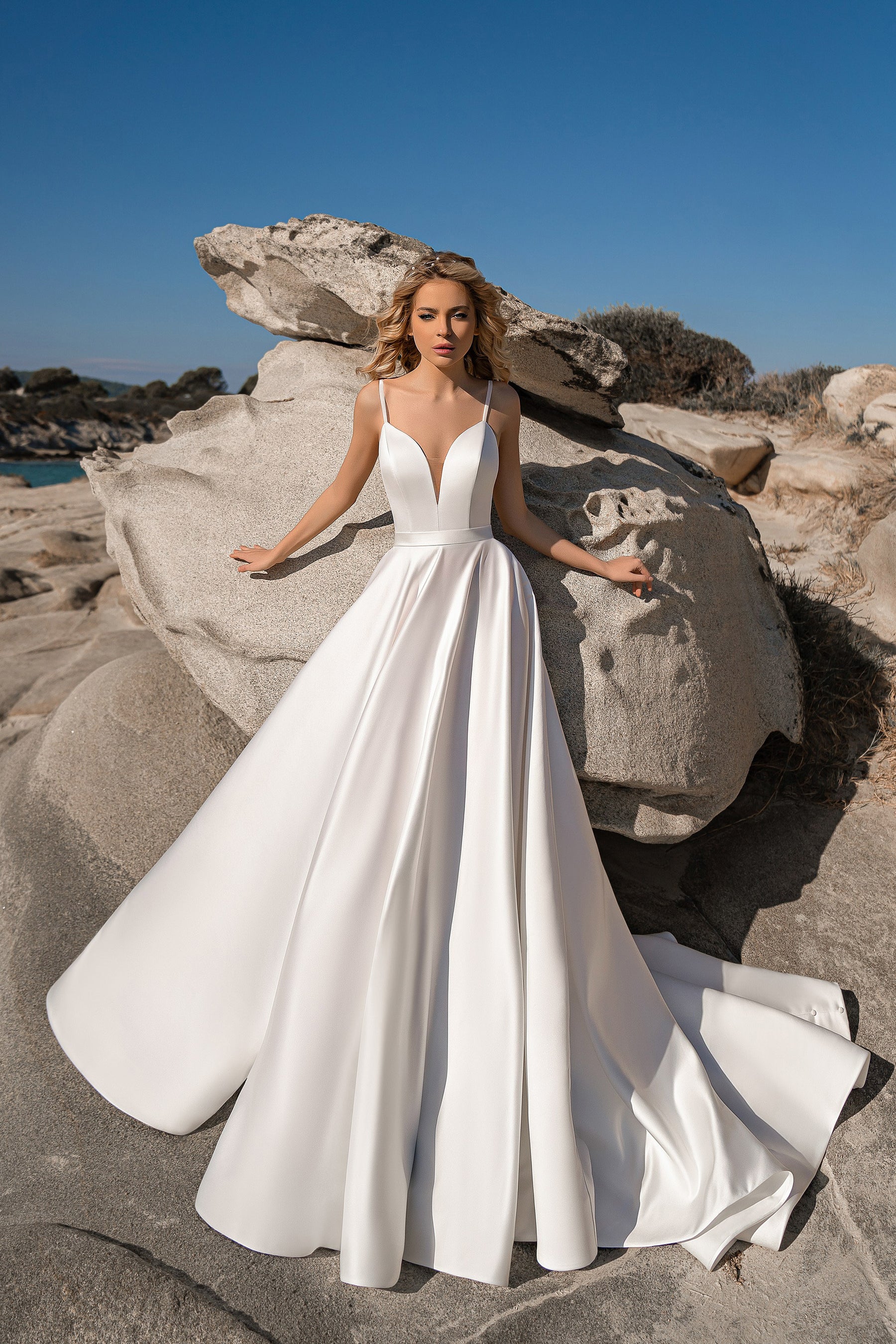 A-Line Satin Wedding Dress with Plunging Sweetheart Neckline
