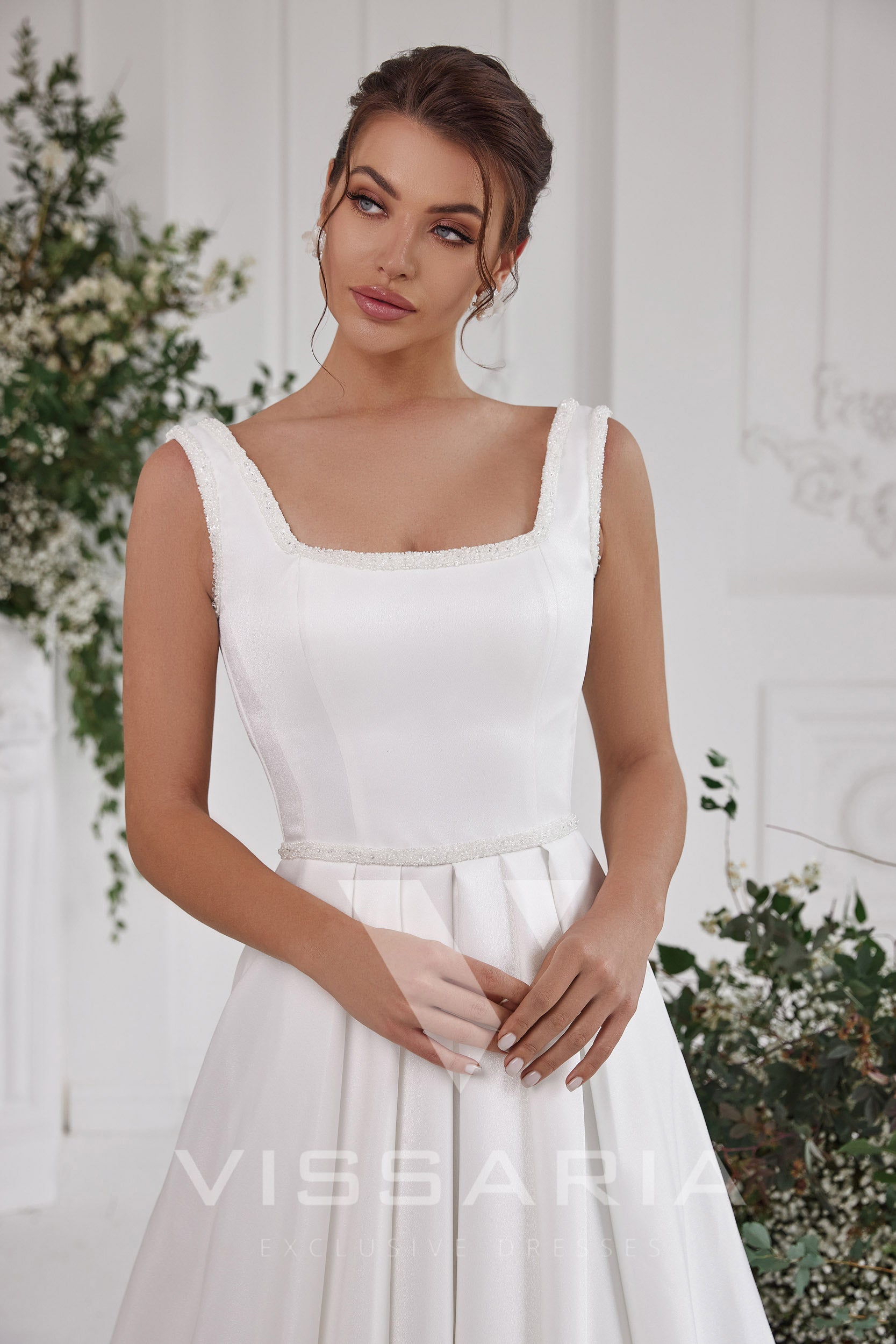 Mikado A-Line Wedding Dress with Beaded Square Neckline