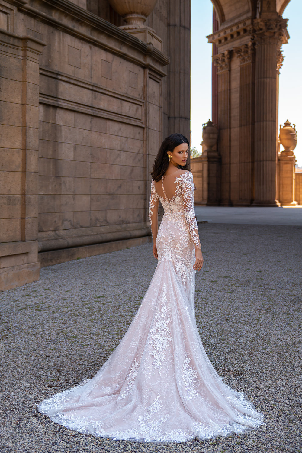 Charming Wedding Dress with Long Sleeves and Magnificent Skirt with Luxurious Train
