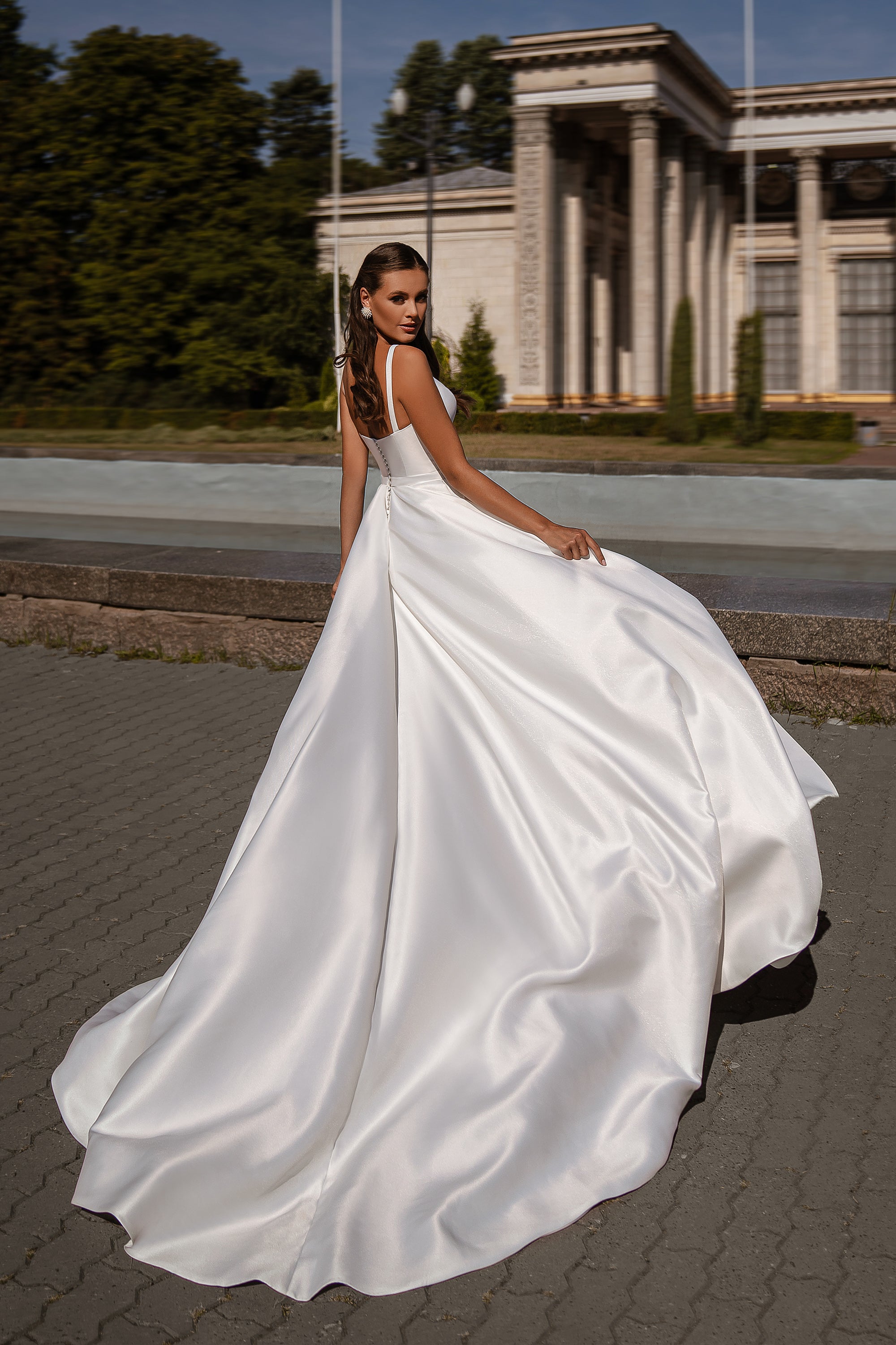 Mikado Ball Gown Wedding Dress with Detachable Lace Bolero and Pockets