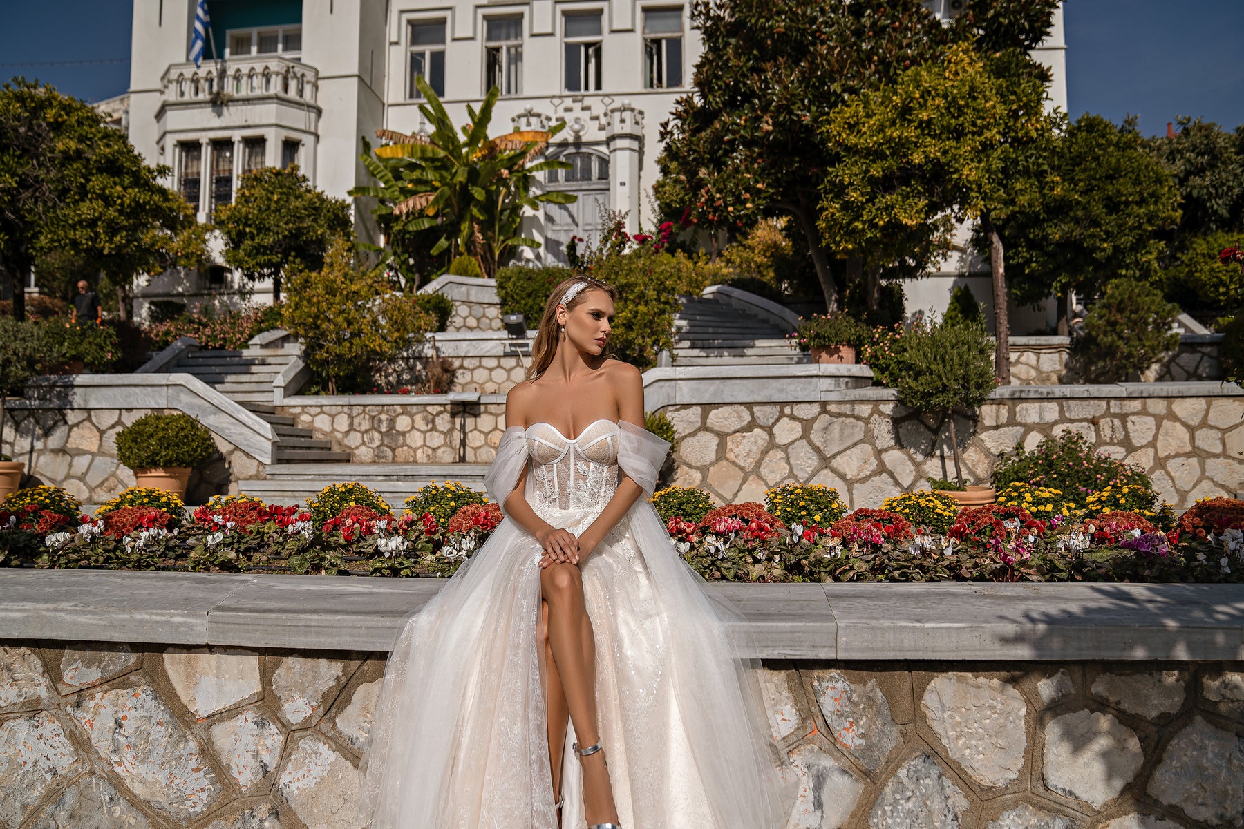 Romantic A-Line Wedding Dress with Detachable Straps, 3D Floral Appliqués and Beads, Pearls and Sequins