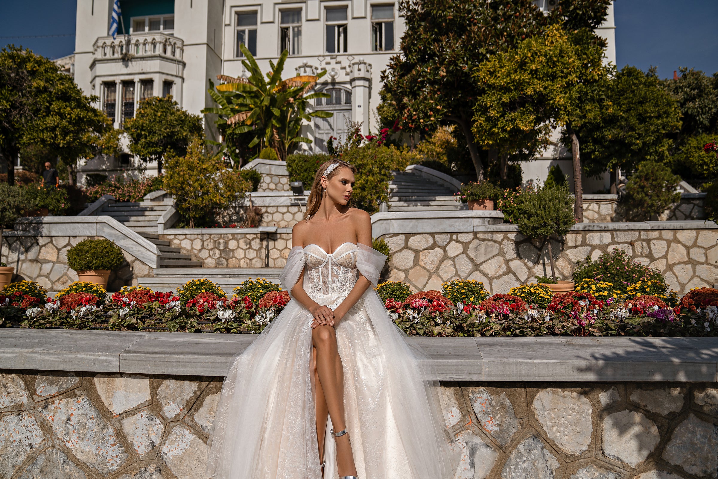 Romantic A-Line Wedding Dress with Detachable Straps, 3D Floral Appliqués and Beads, Pearls and Sequins