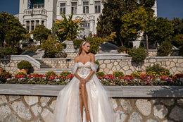 Romantic A-Line Wedding Dress with Detachable Straps, 3D Floral Appliqués and Beads, Pearls and Sequins