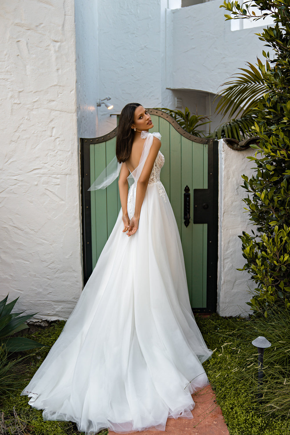 Classic A-Silhouette Wedding Dress with Embroidered Guipure, Beads, and Sequins