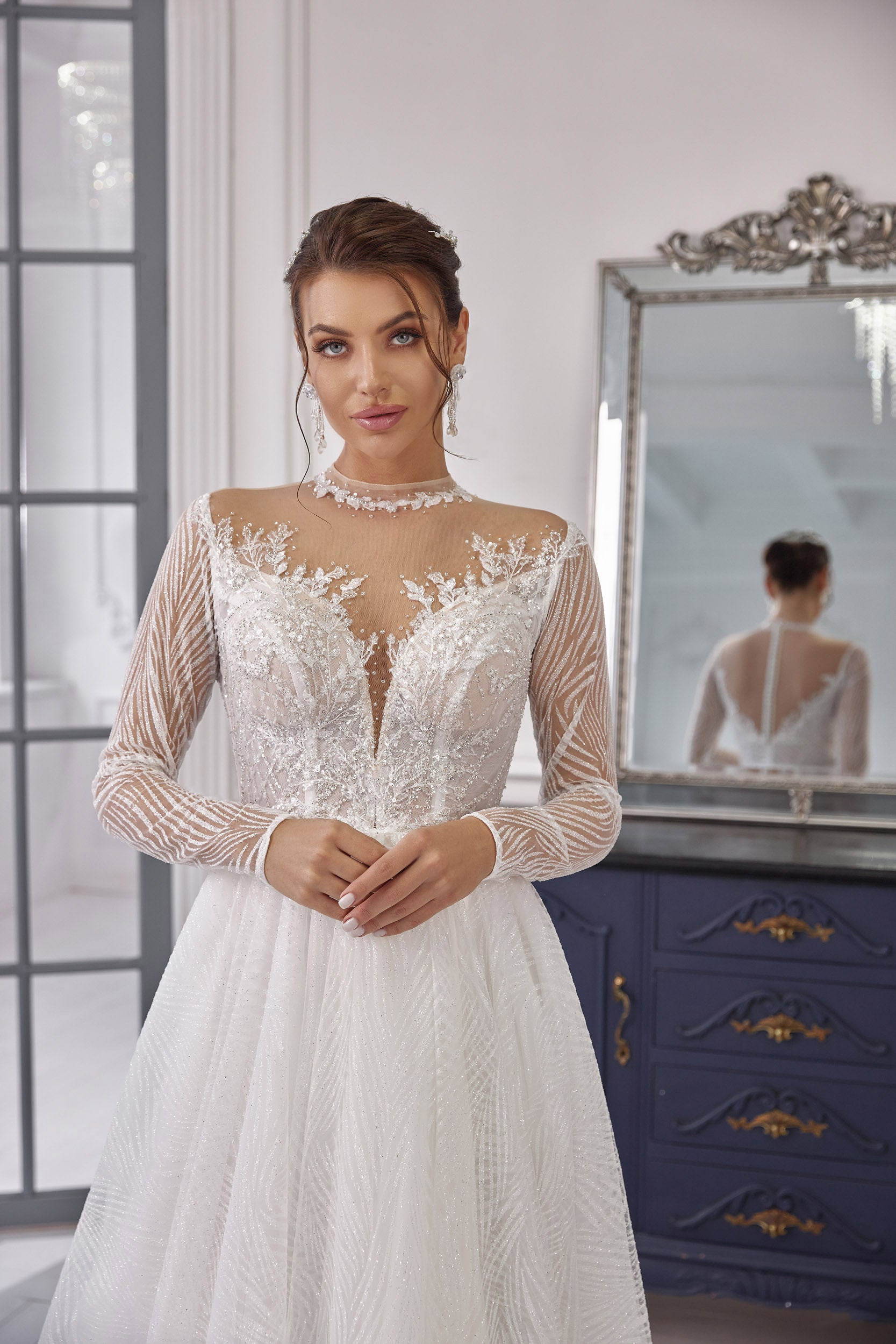 A-Line Wedding Dress with Long Illusion Sleeves