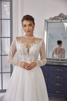 A-Line Wedding Dress with Long Illusion Sleeves