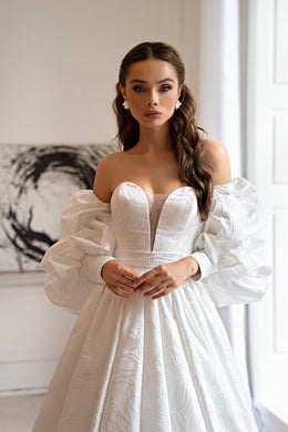 A-line Wedding Dress with Detachable Puff Sleeves