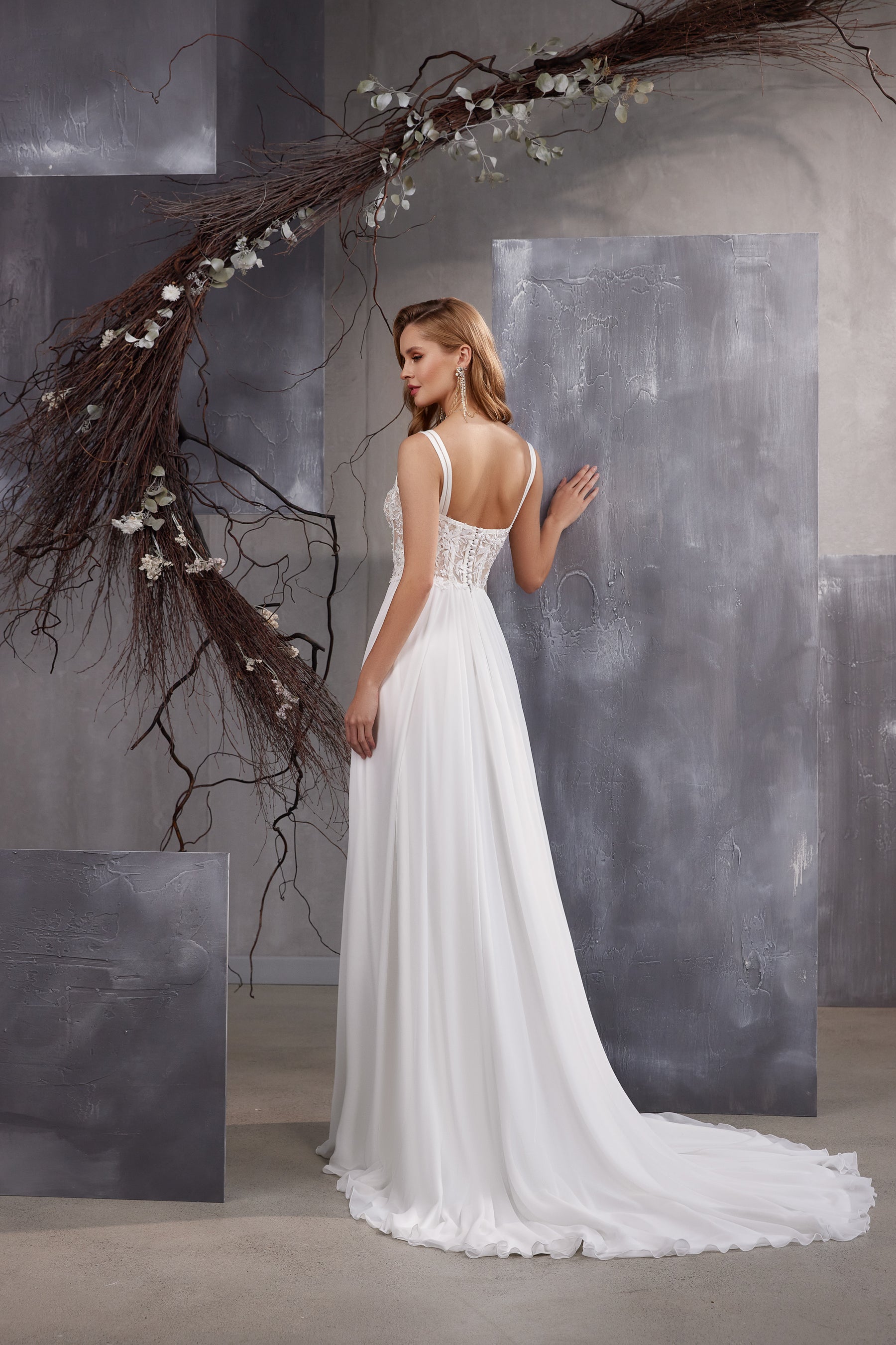 A-Line Wedding Dress with Lace Bodice and Slit